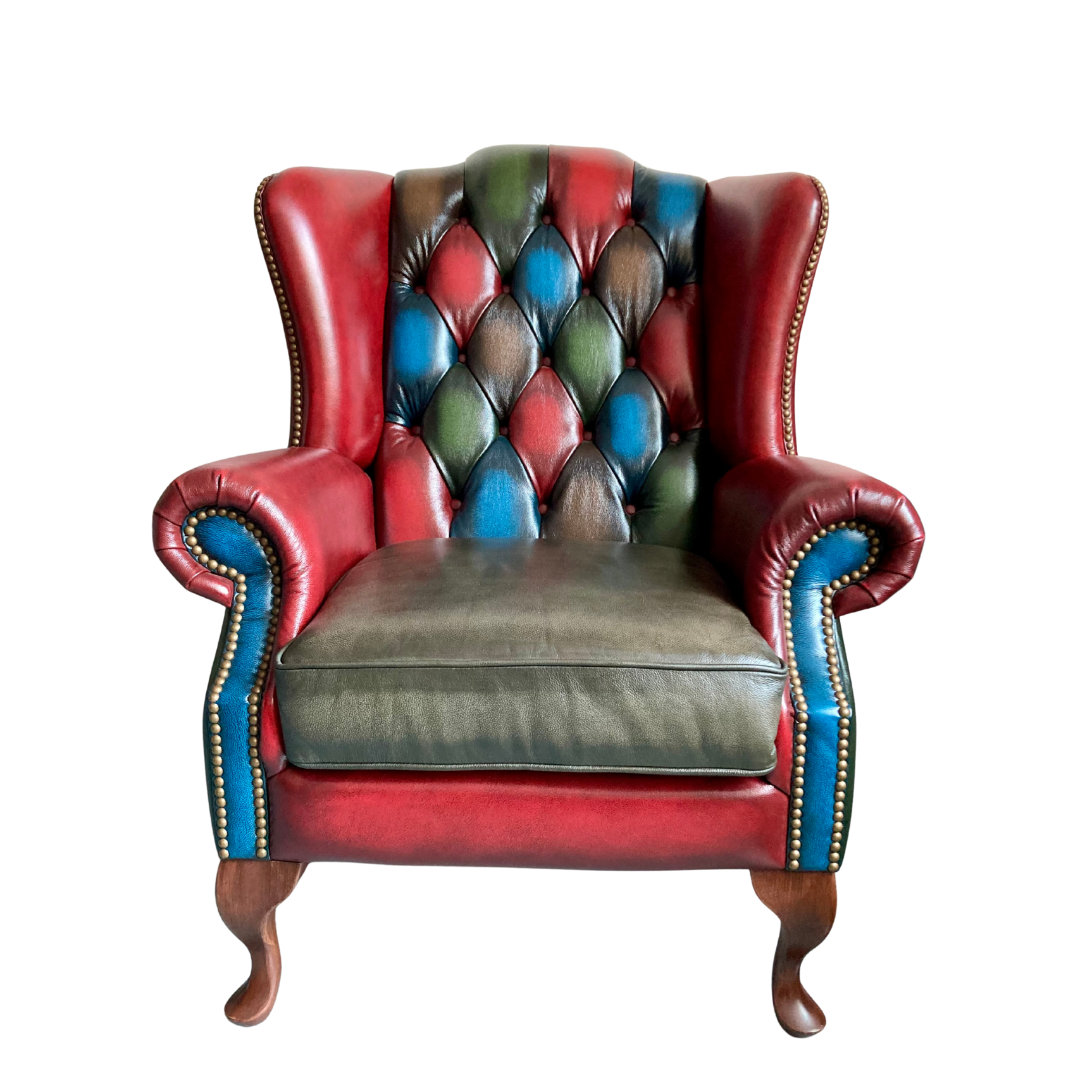 Decorative armchair with multicolored backrest on a white background