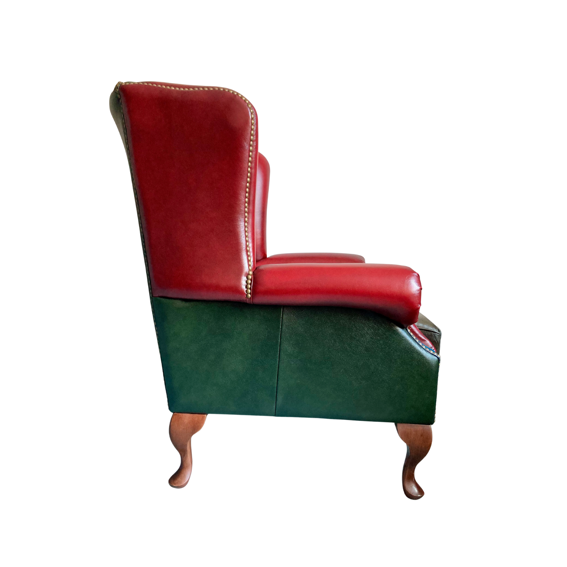 Red and green armchair on a white background