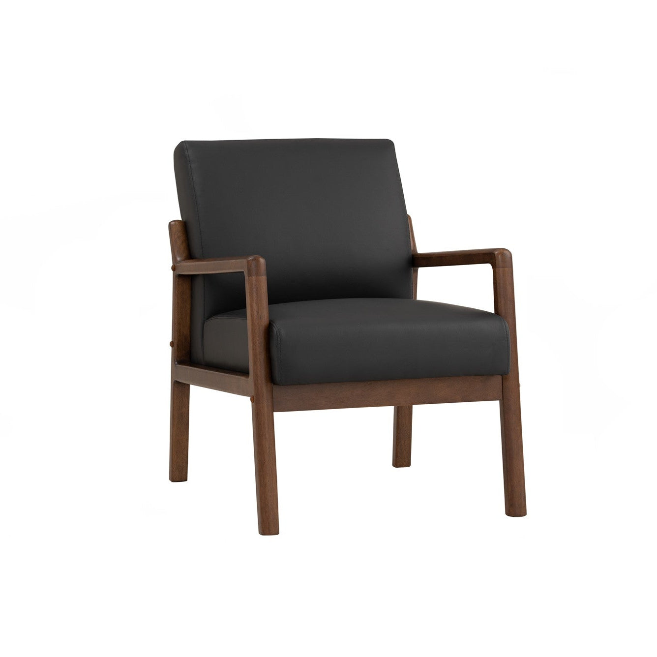 Black armchair with wooden frame on a white background
