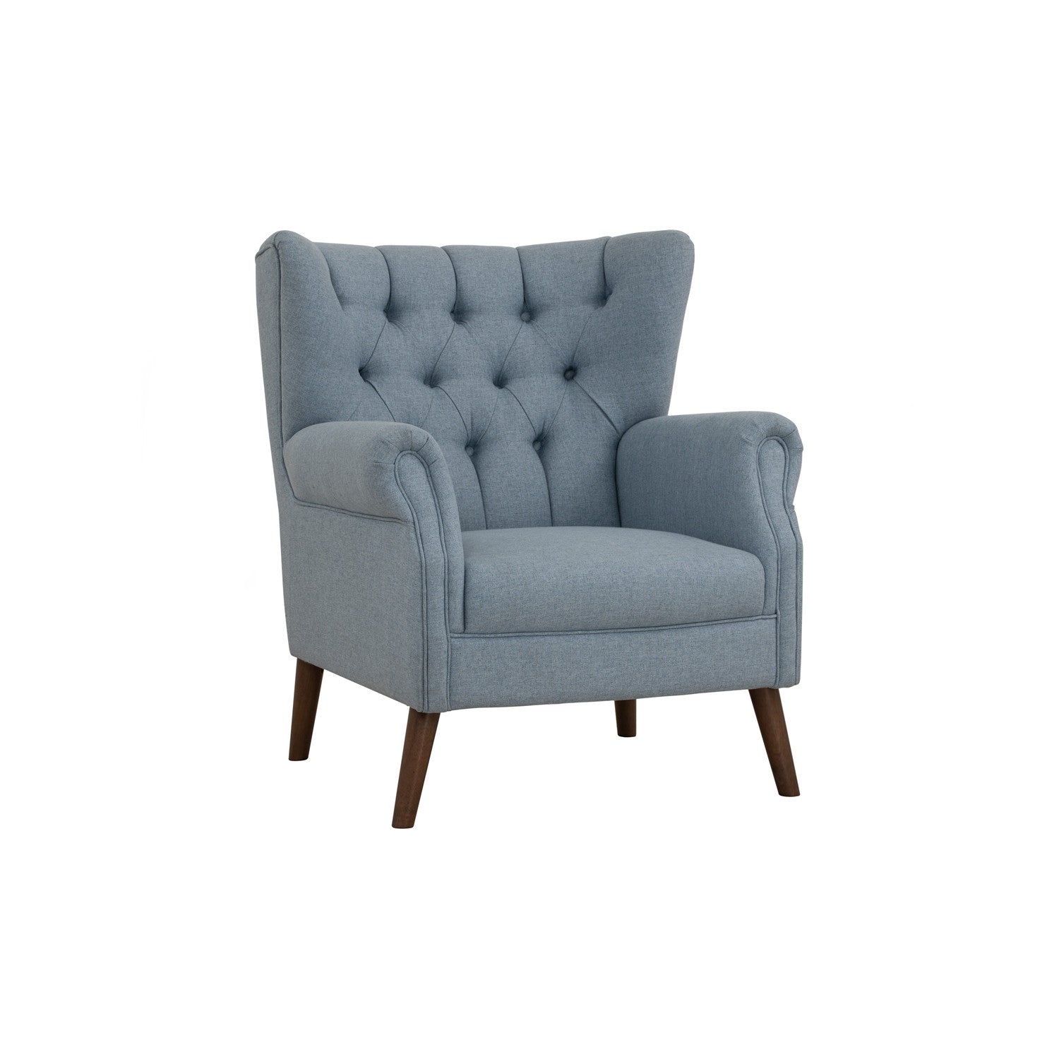 Blue armchair with tufted backrest on a white background
