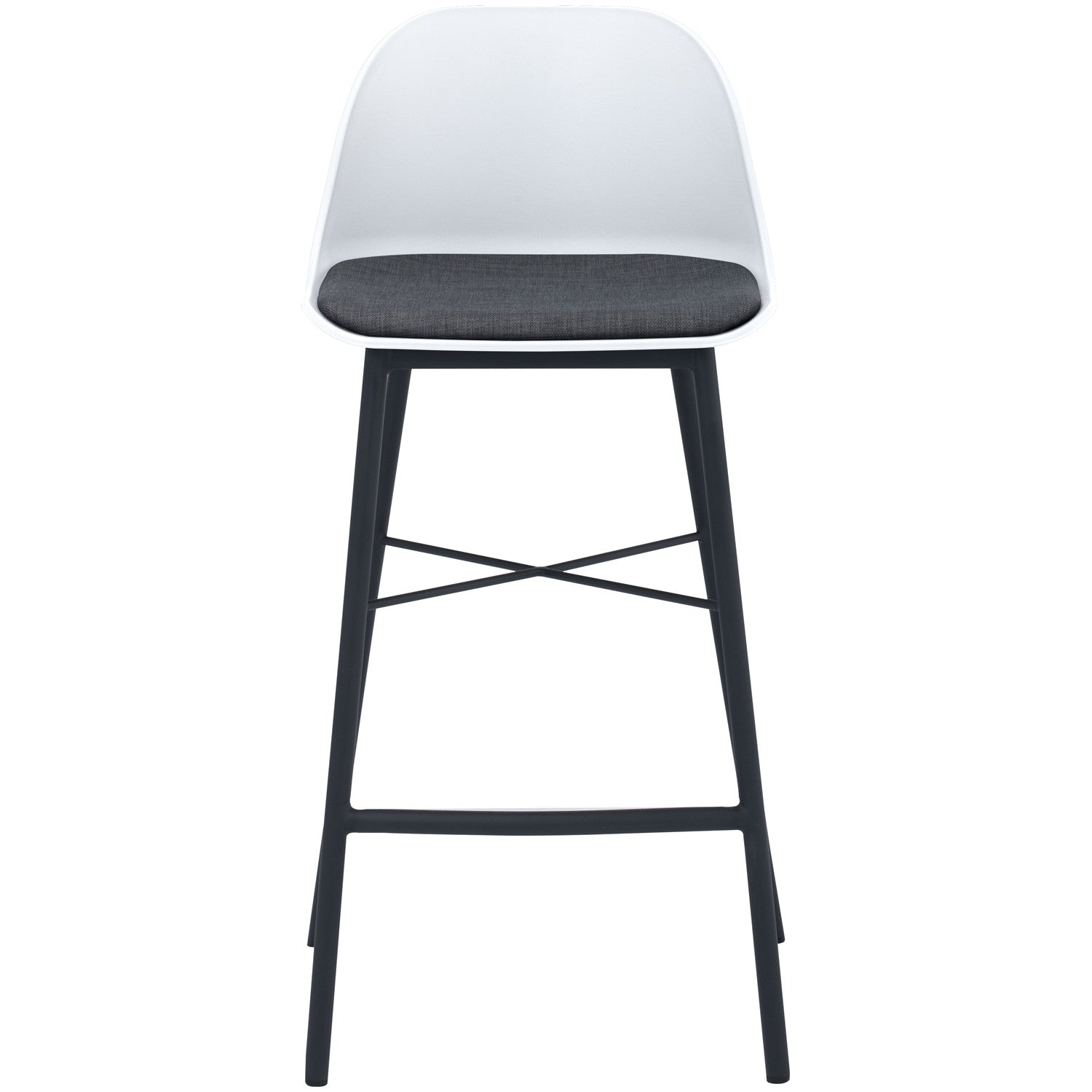 Bar stool with white backrest and gray seat on a white background