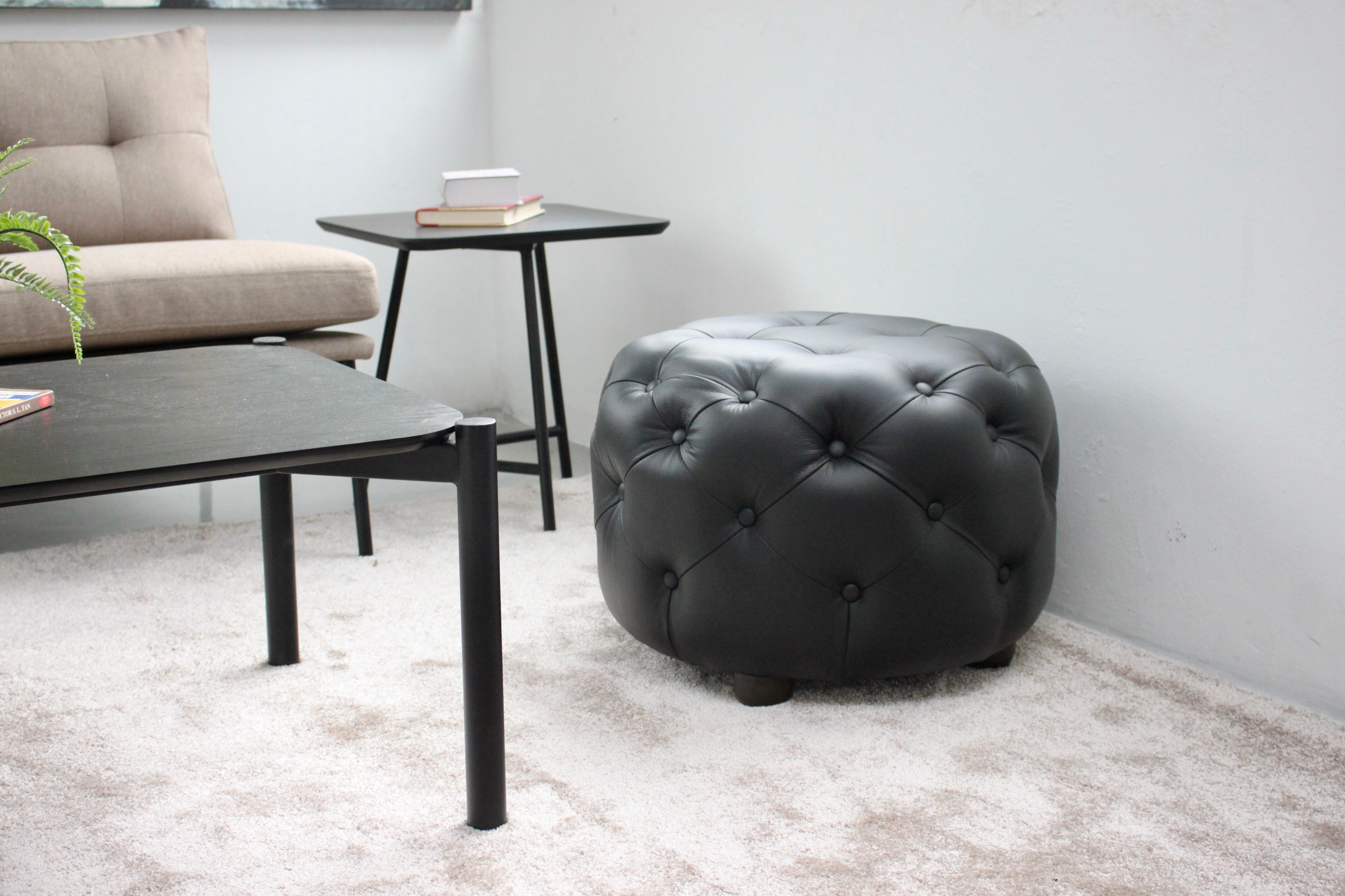 SATAH Foot Stool Black Leather