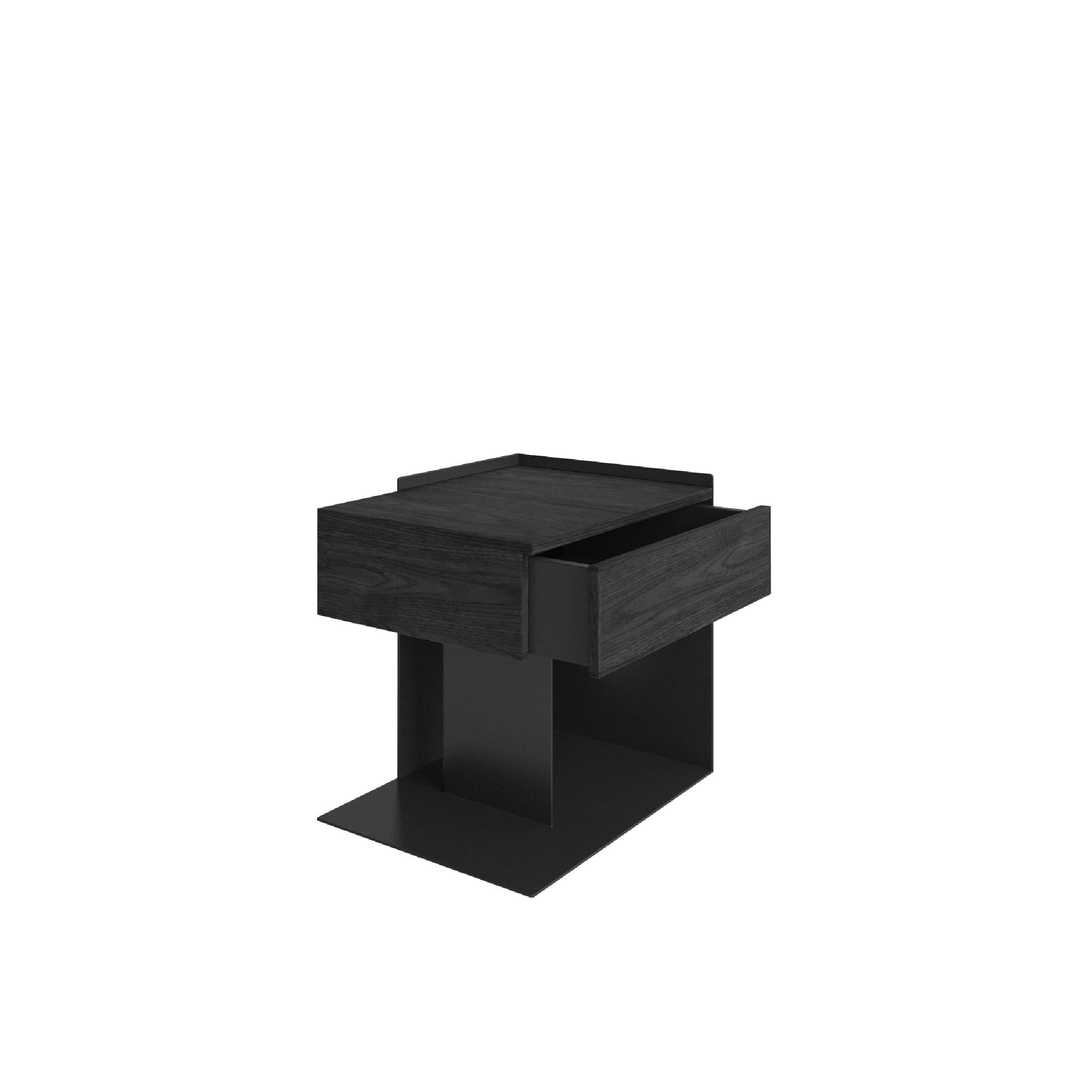 Side Table with Ash Wood Grain and Metal Frame. All black.