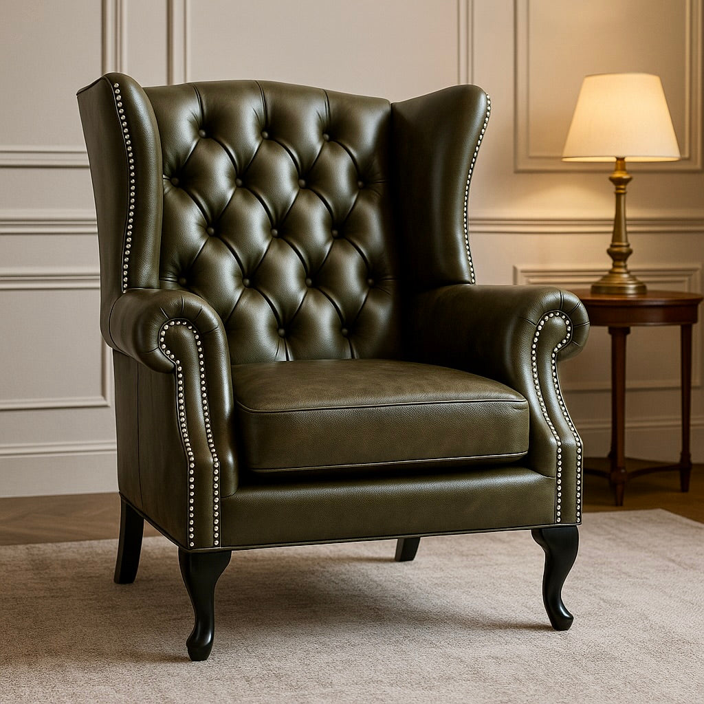 Chesterfield Wing Chair 121 Wash Off Leather Tobacco Premium Exhibit Sales at Seremban 2 Offline Store
