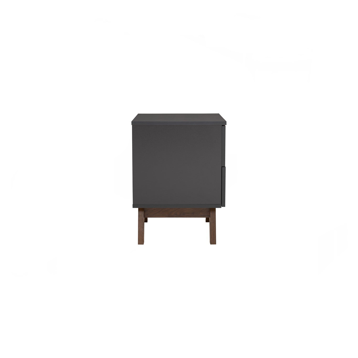 A modern dark gray cabinet with a matte finish and tapered wooden legs, shown from a front-facing perspective on a solid white background.