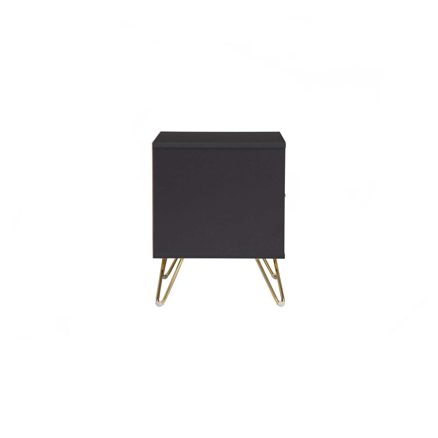 Black cabinet with gold legs on a white background