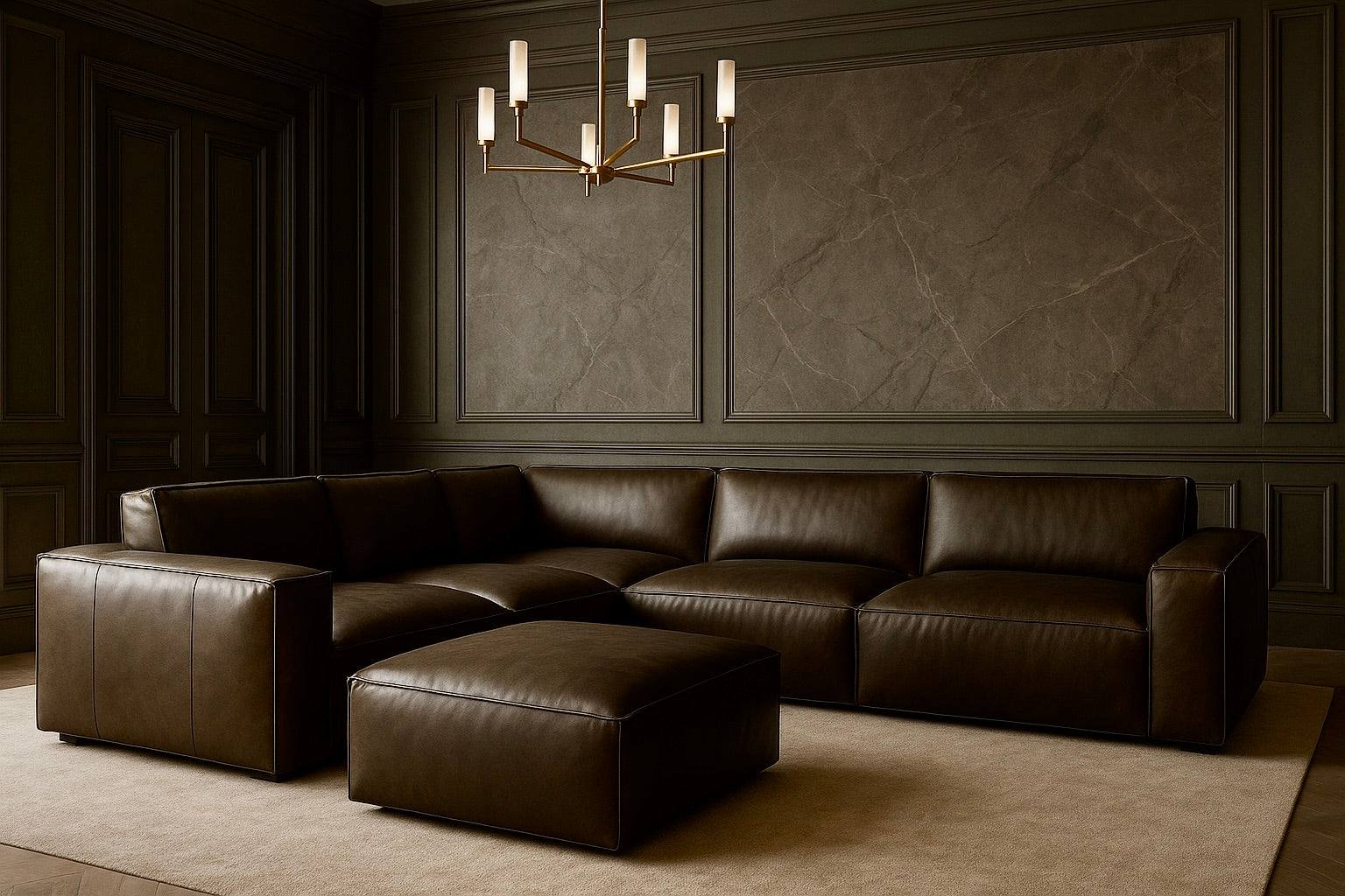 ESSIMETRI Sofa 4 Seater with Ottoman Taupe Leather Exhibit Sale at Seremban 2 Offline Store