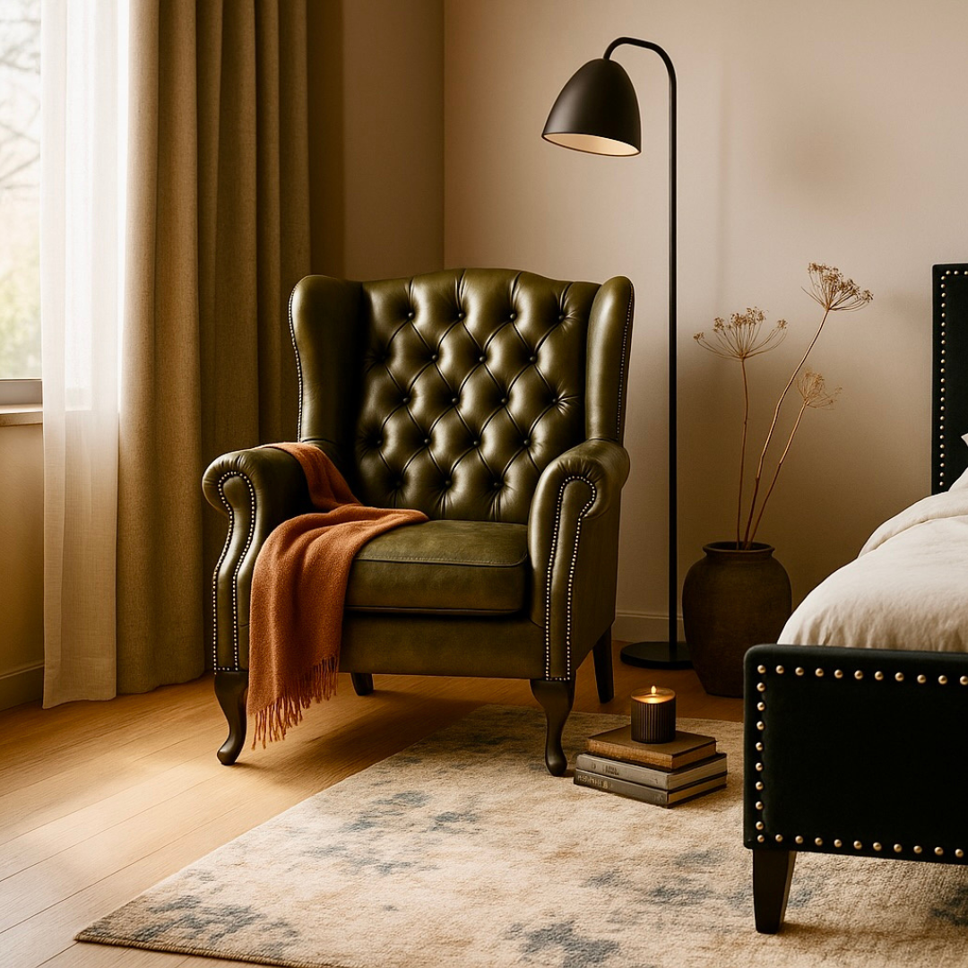 Chesterfield Wing Chair 121 Wash Off Leather Tobacco Premium