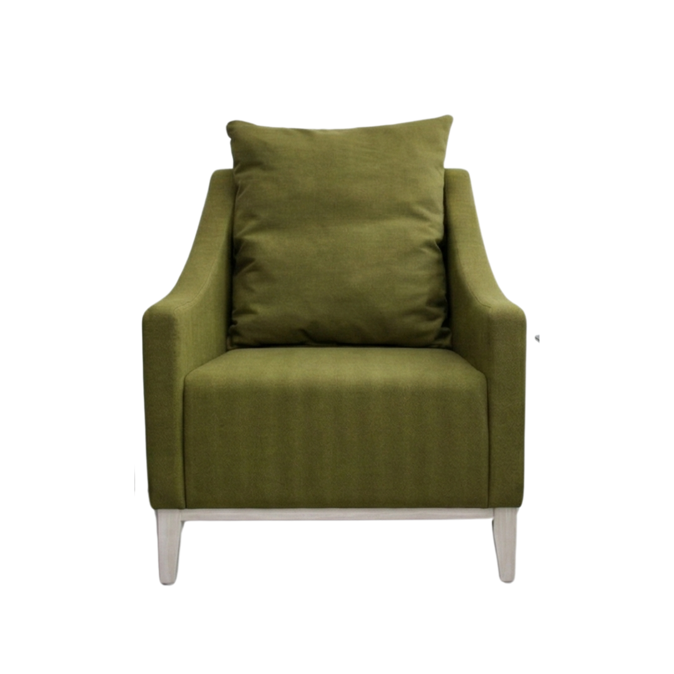 Green armchair with a pillow on a white background