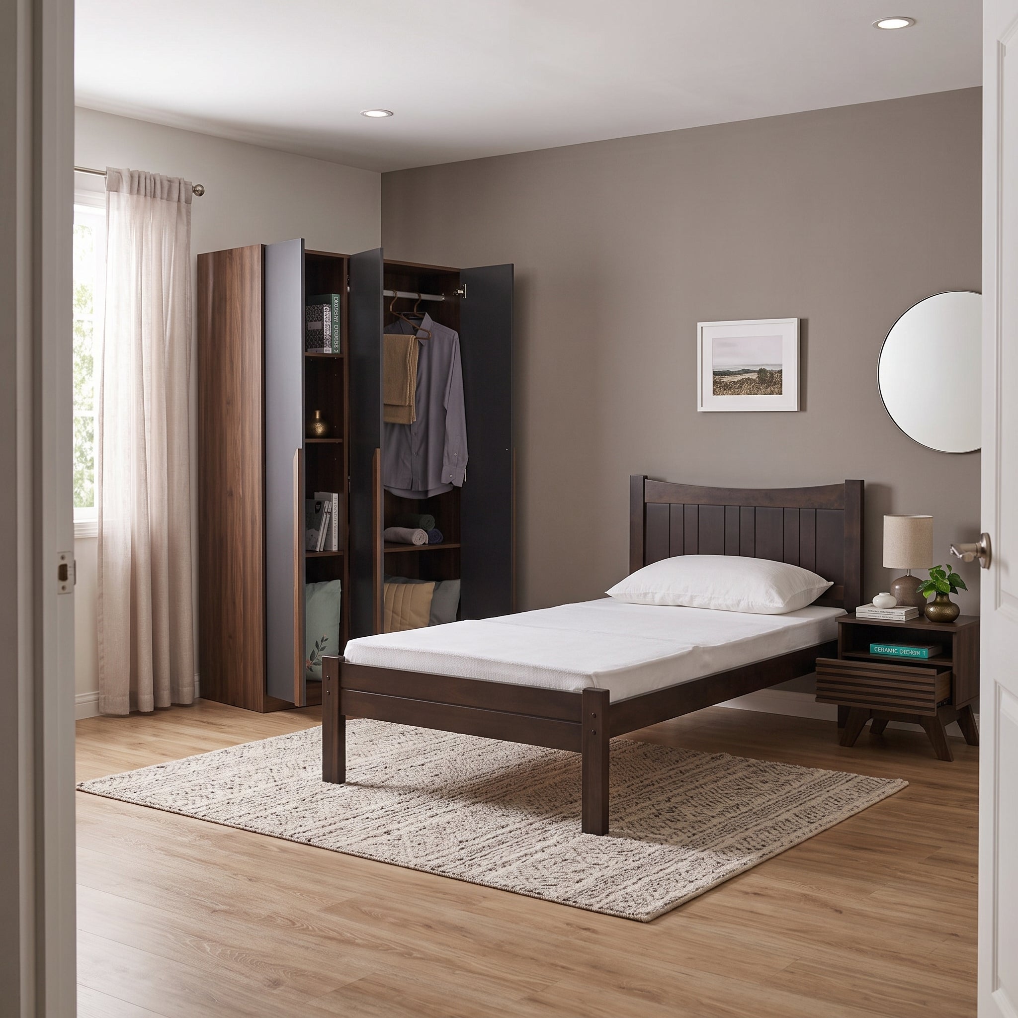 TERAS Single Bed Frame Dark Chestnut