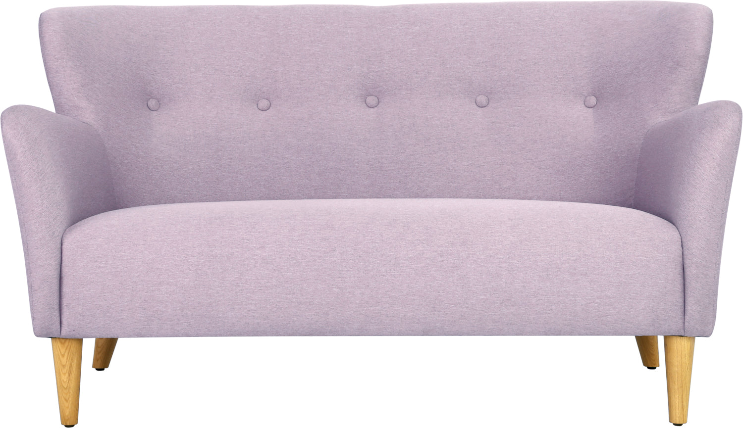 Purple sofa with wooden legs on a white background