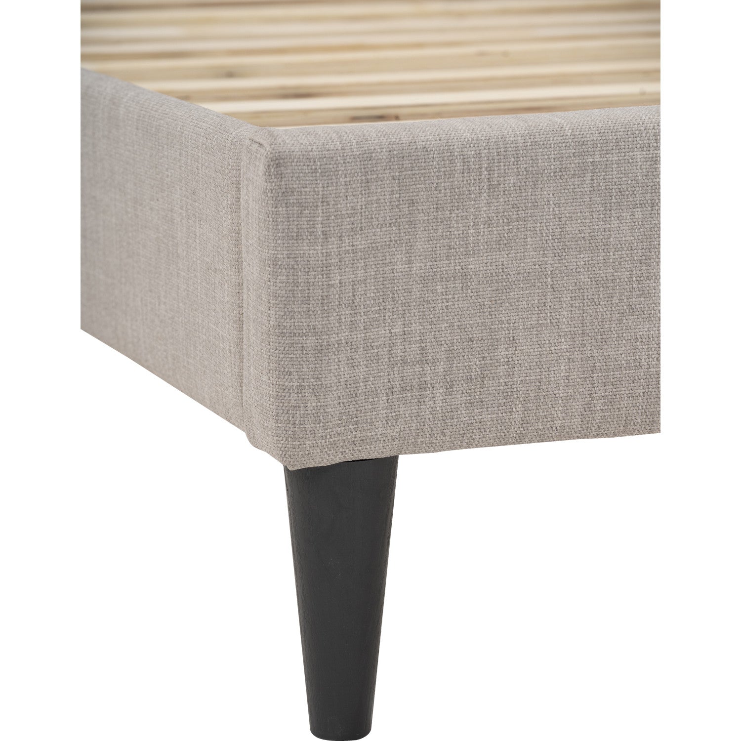 Close-up of a textured ottoman with a wooden top on a white background