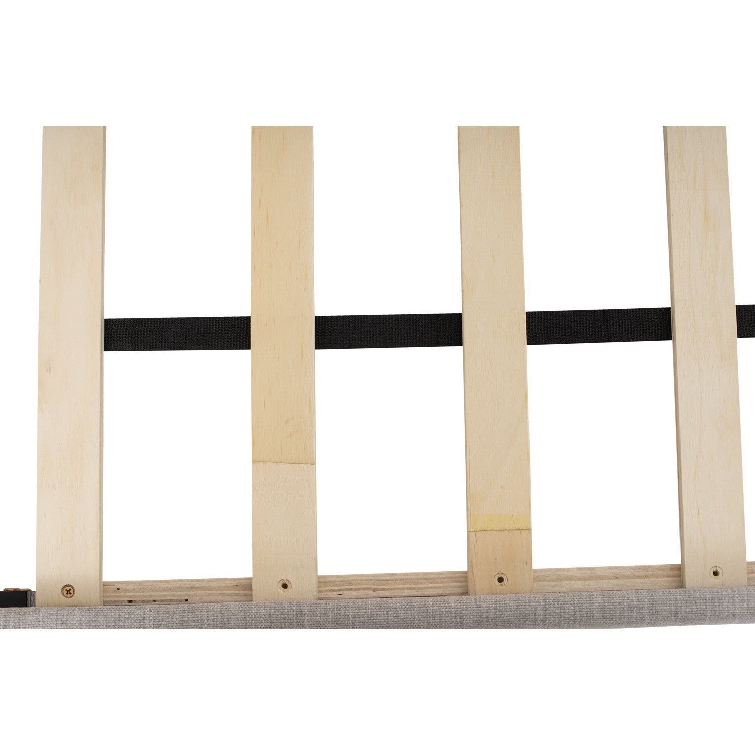 Wooden pet gate with black straps on a white background