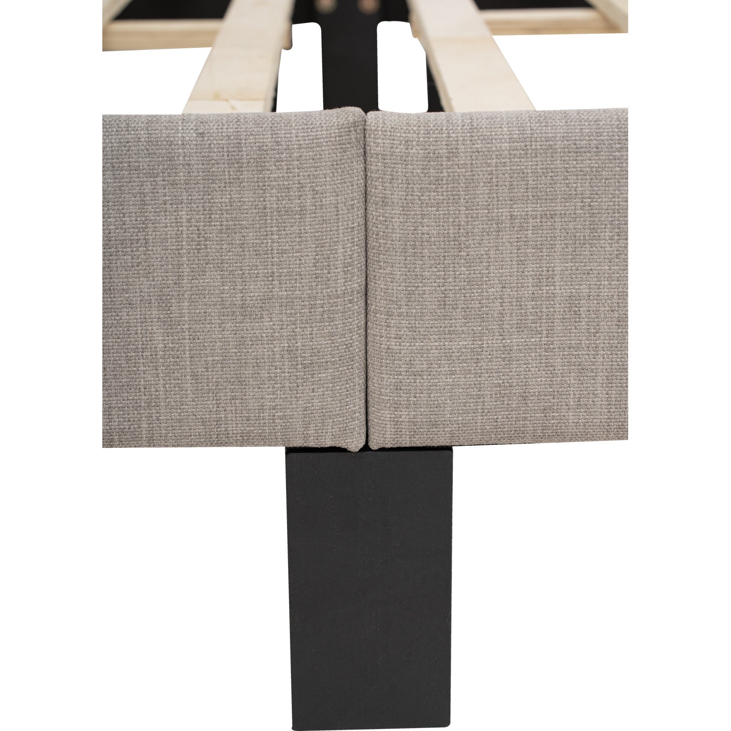 Close-up of a chair with gray fabric seat and backrest on a white background