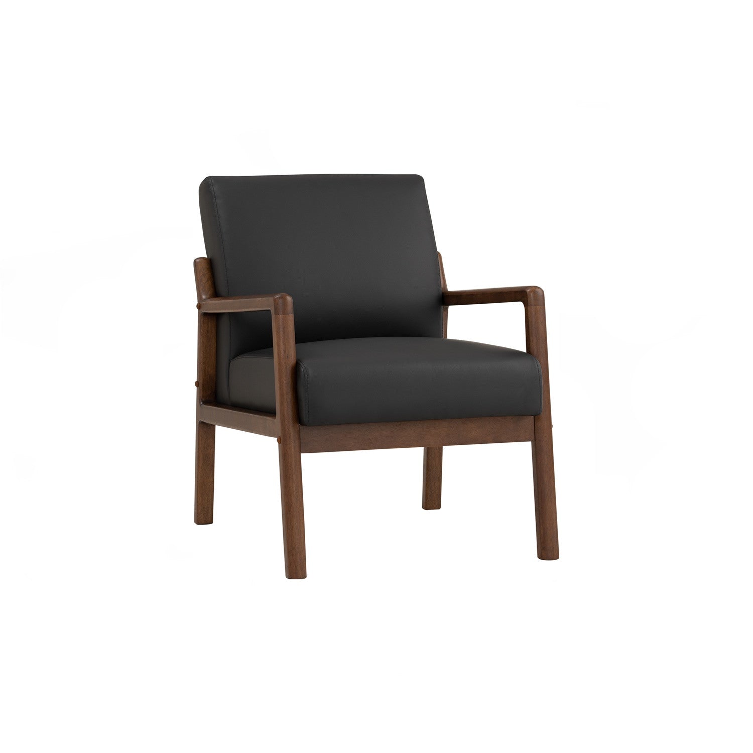 Black armchair with wooden frame on a white background