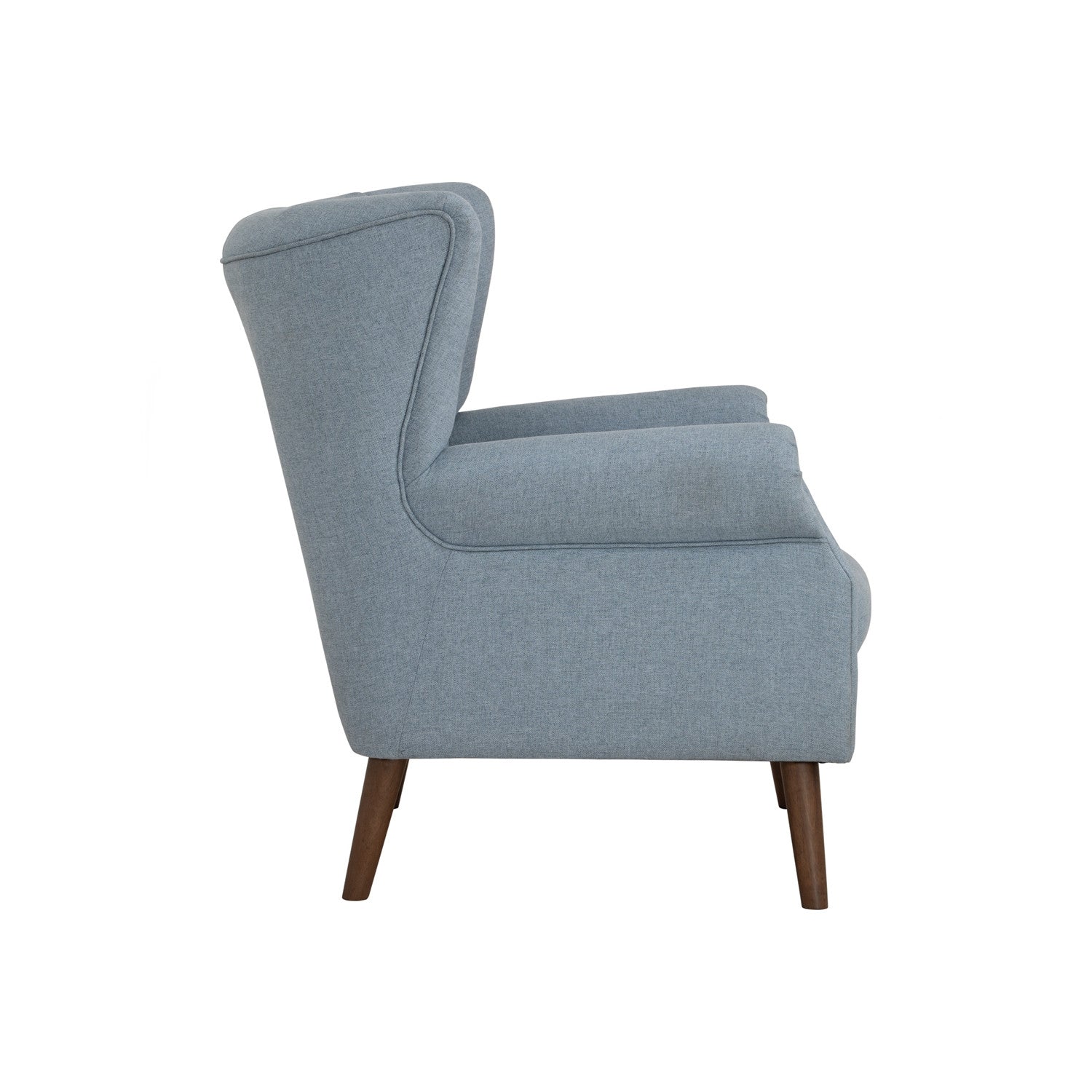 Gray armchair with wooden legs on a white background