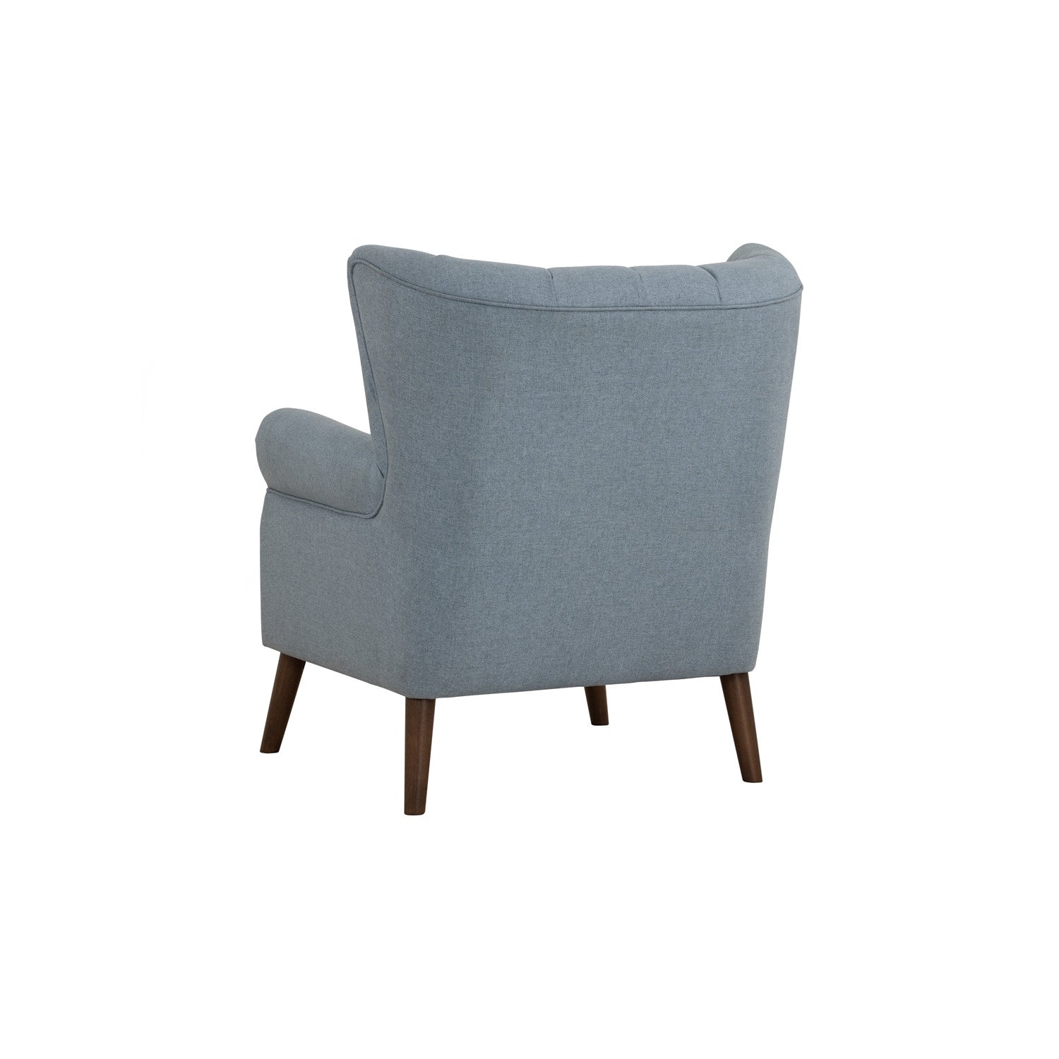 Blue armchair with wooden legs on a white background