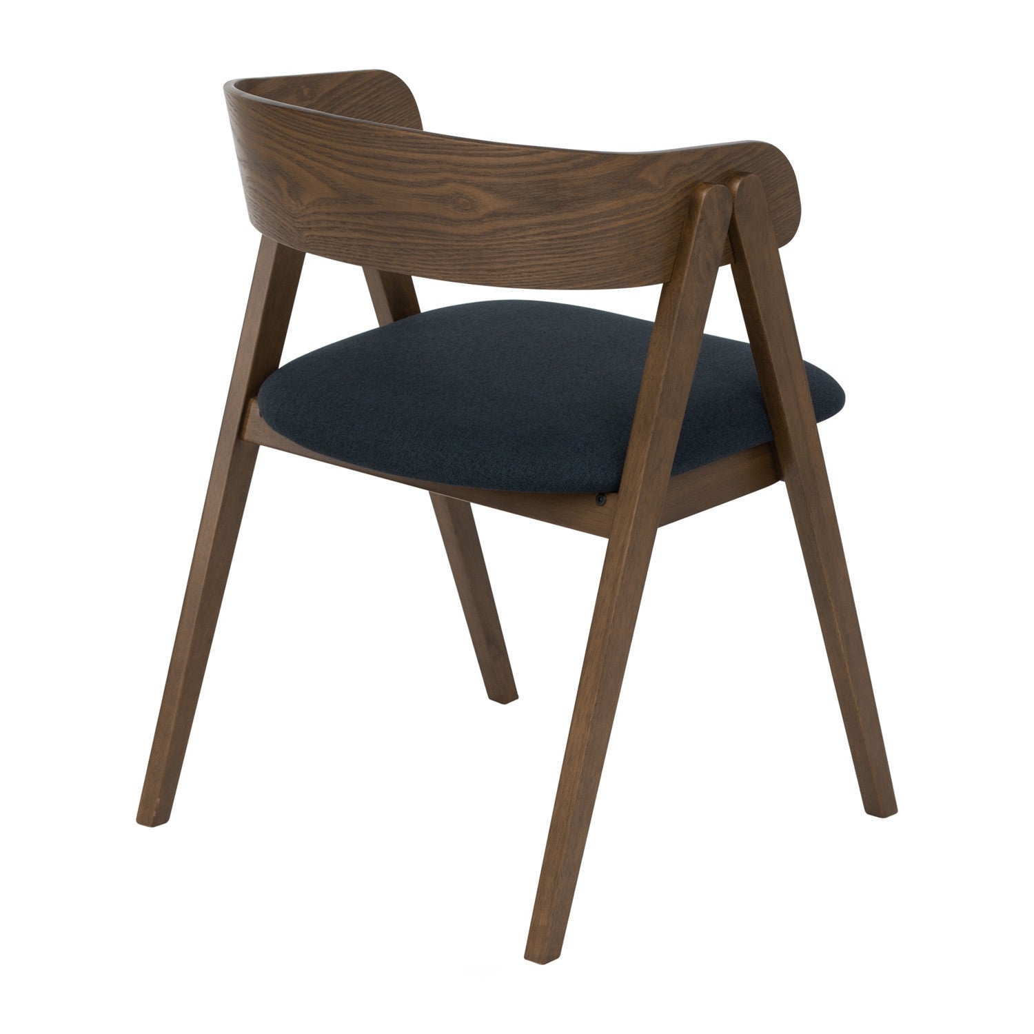 Wooden chair with a dark upholstered seat on a white background