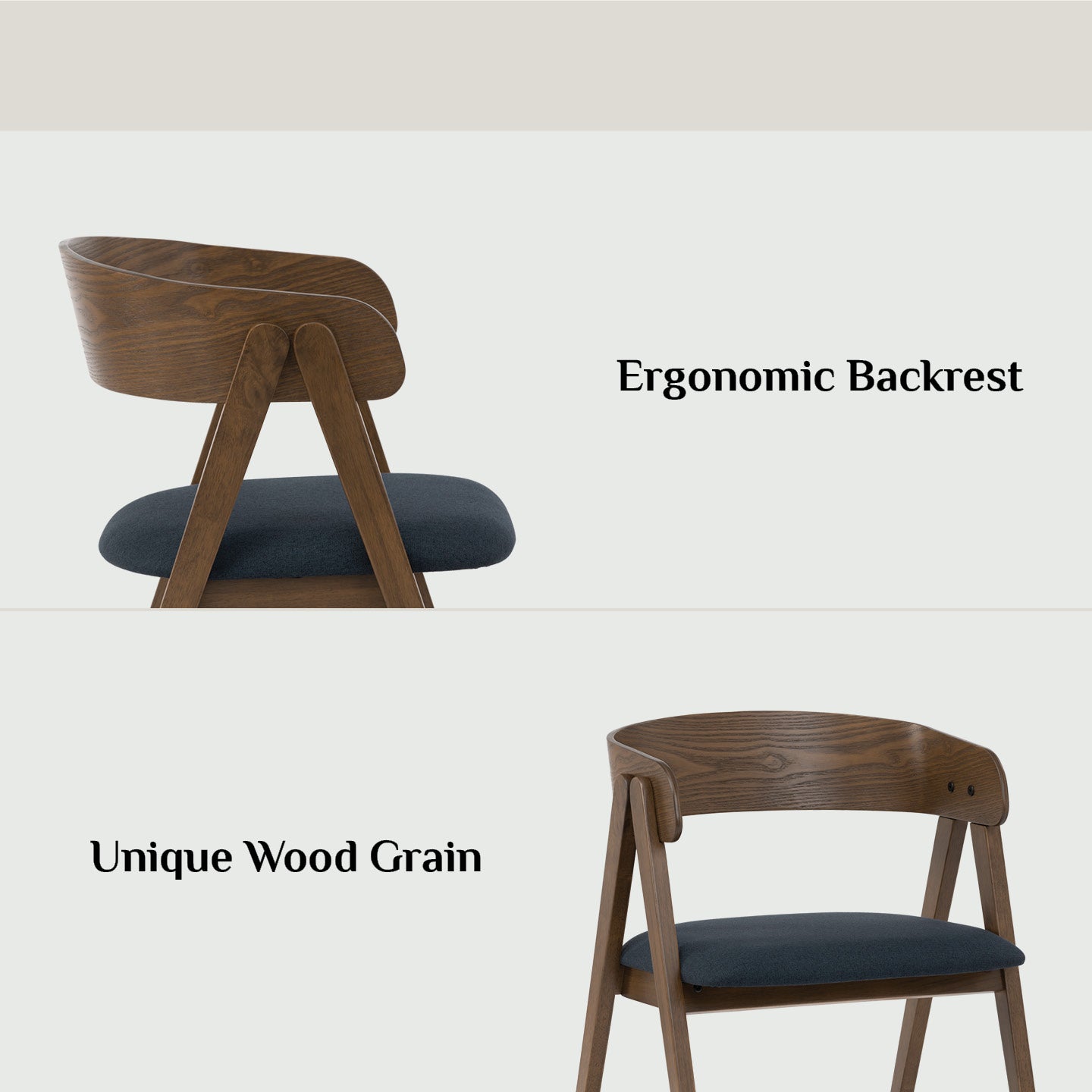 Wooden chair with ergonomic backrest and unique wood grain on a white background