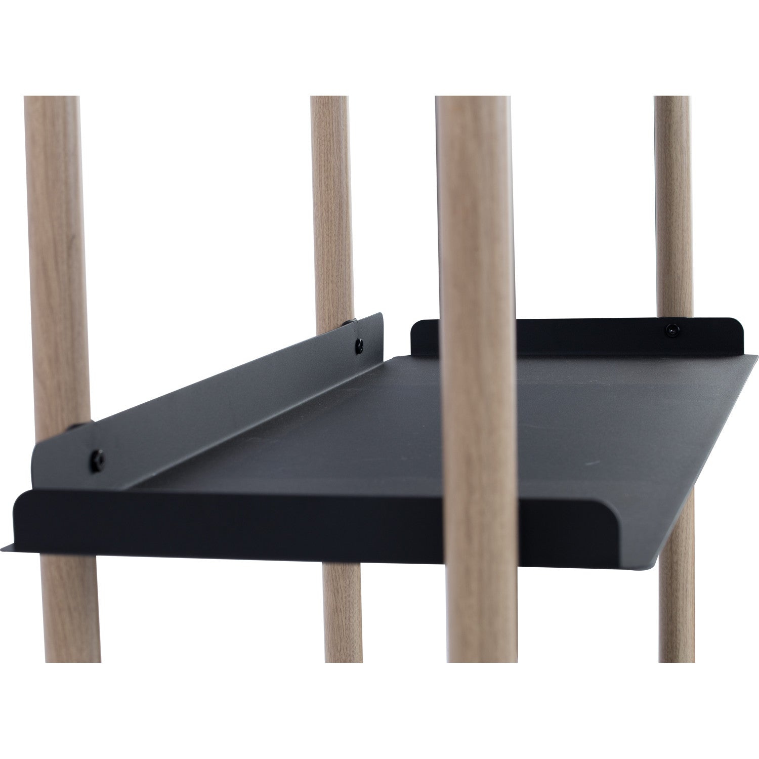Black shelf with wooden legs on a white background