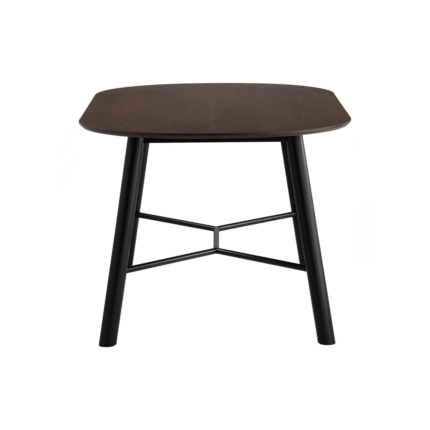 Small brown table with black metal legs on a white background