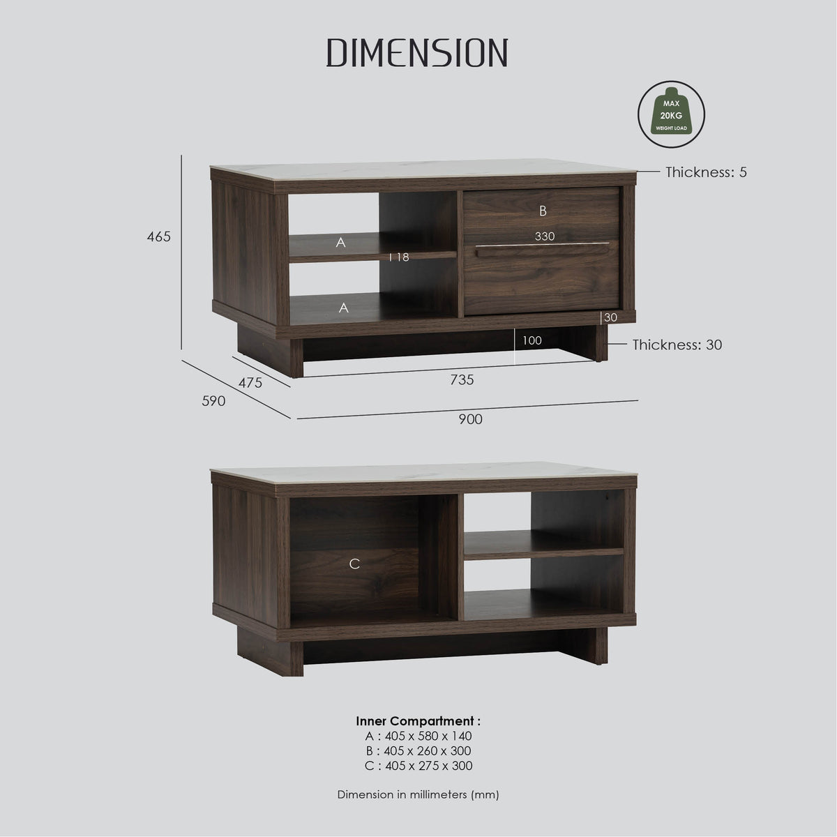 BILAH Coffee Table Sintered Stone Top