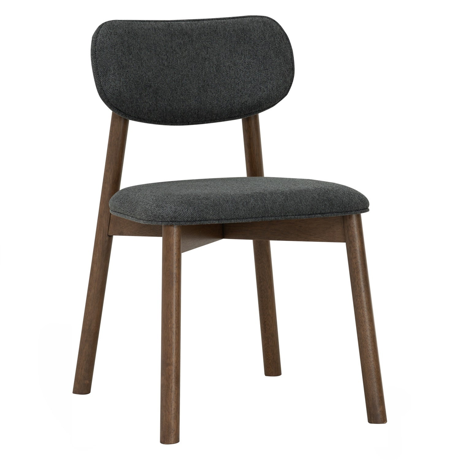 Chair with dark gray cushioned seat and backrest on a white background