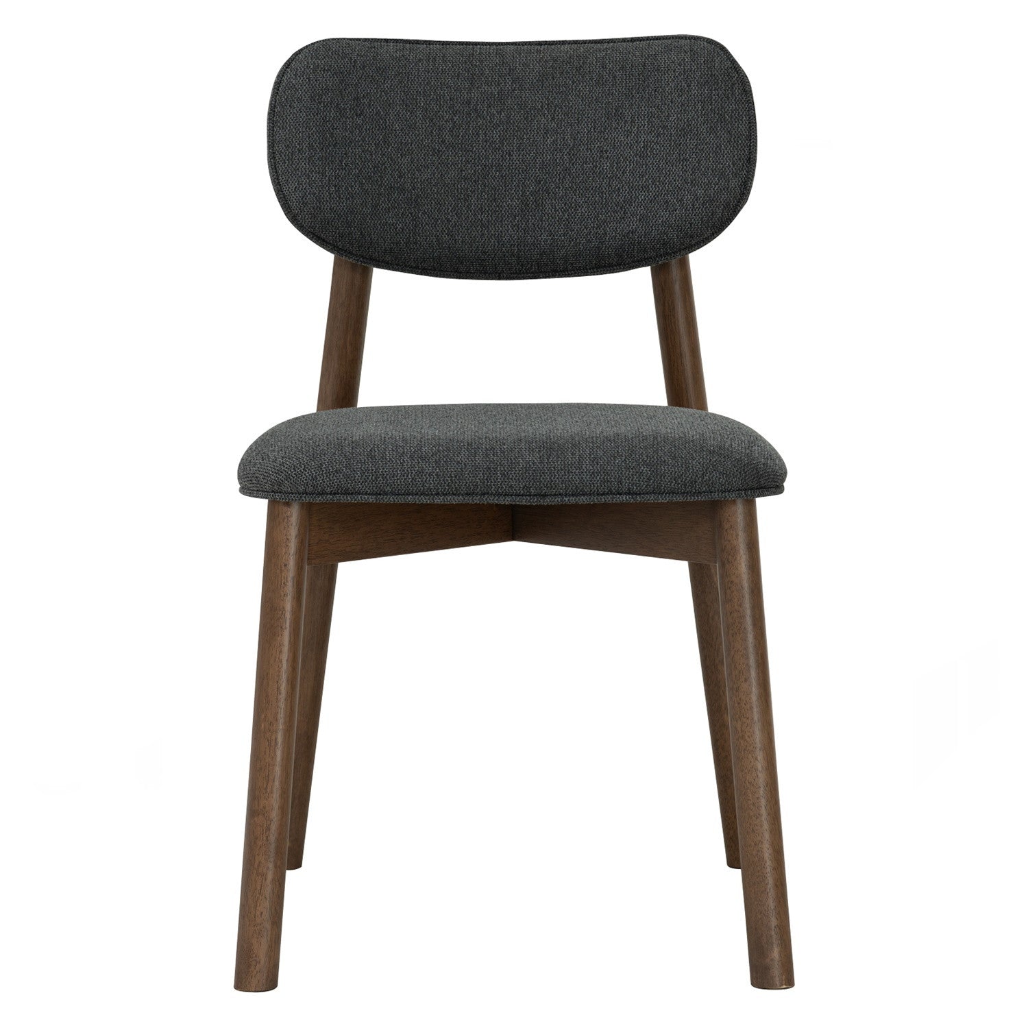 Chair with dark gray cushioned seat and backrest on a white background