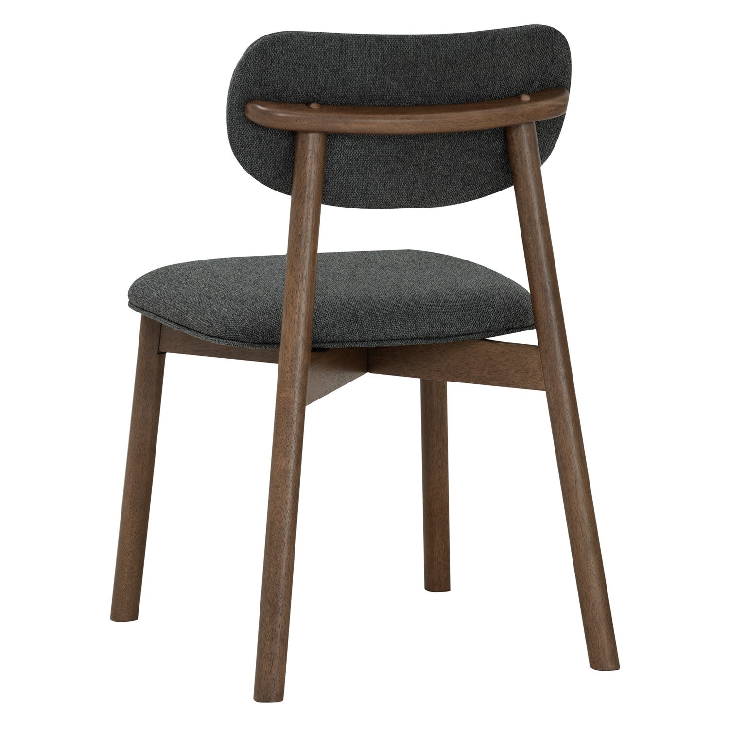 Chair with dark gray cushioned seat and backrest on a white background
