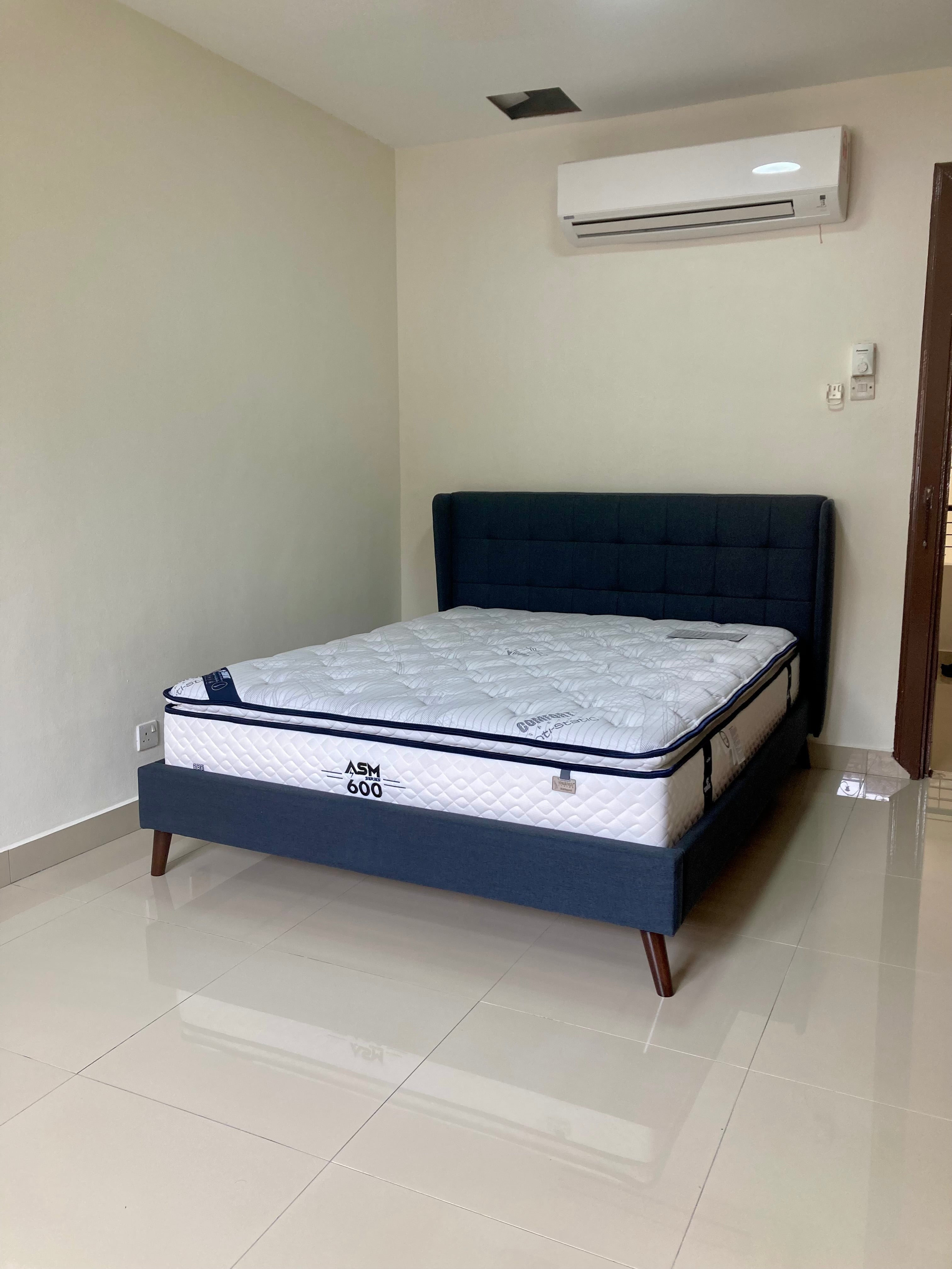 LATAR Wing Bed Frame Queen Dark Blue