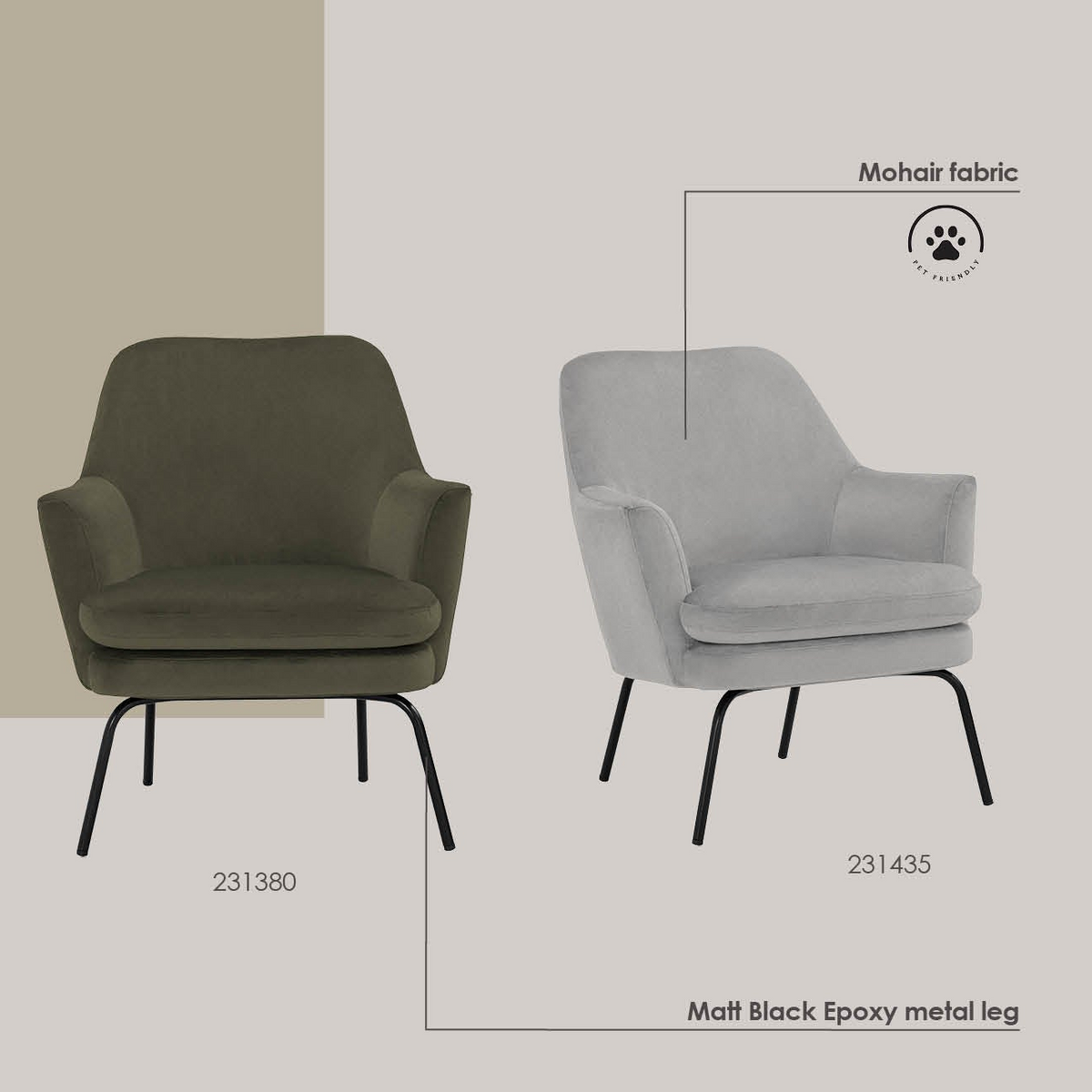 LINK Lounge Chair Glacier Warm Grey Pet Friendly Fabric