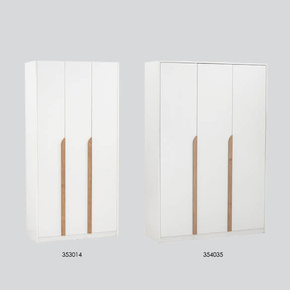 A catalog-style product graphic showing three wardrobe door color options under the heading 'MANDO 3 Door Wardrobe' on a light gray background, with a table of codes, color keys, and descriptions below.