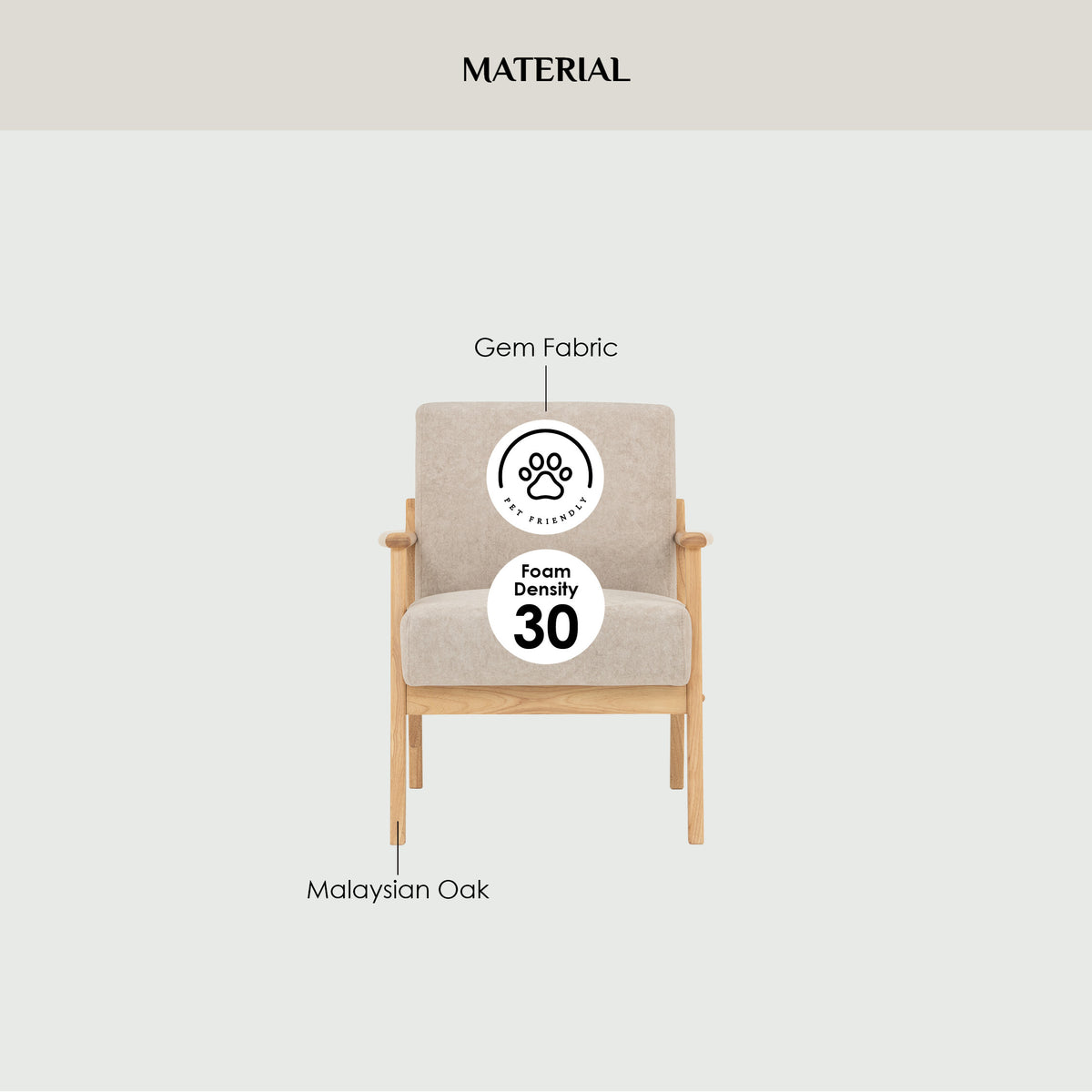 NATURA 1 Seater Sofa Light Brown Fabric Pet Friendly