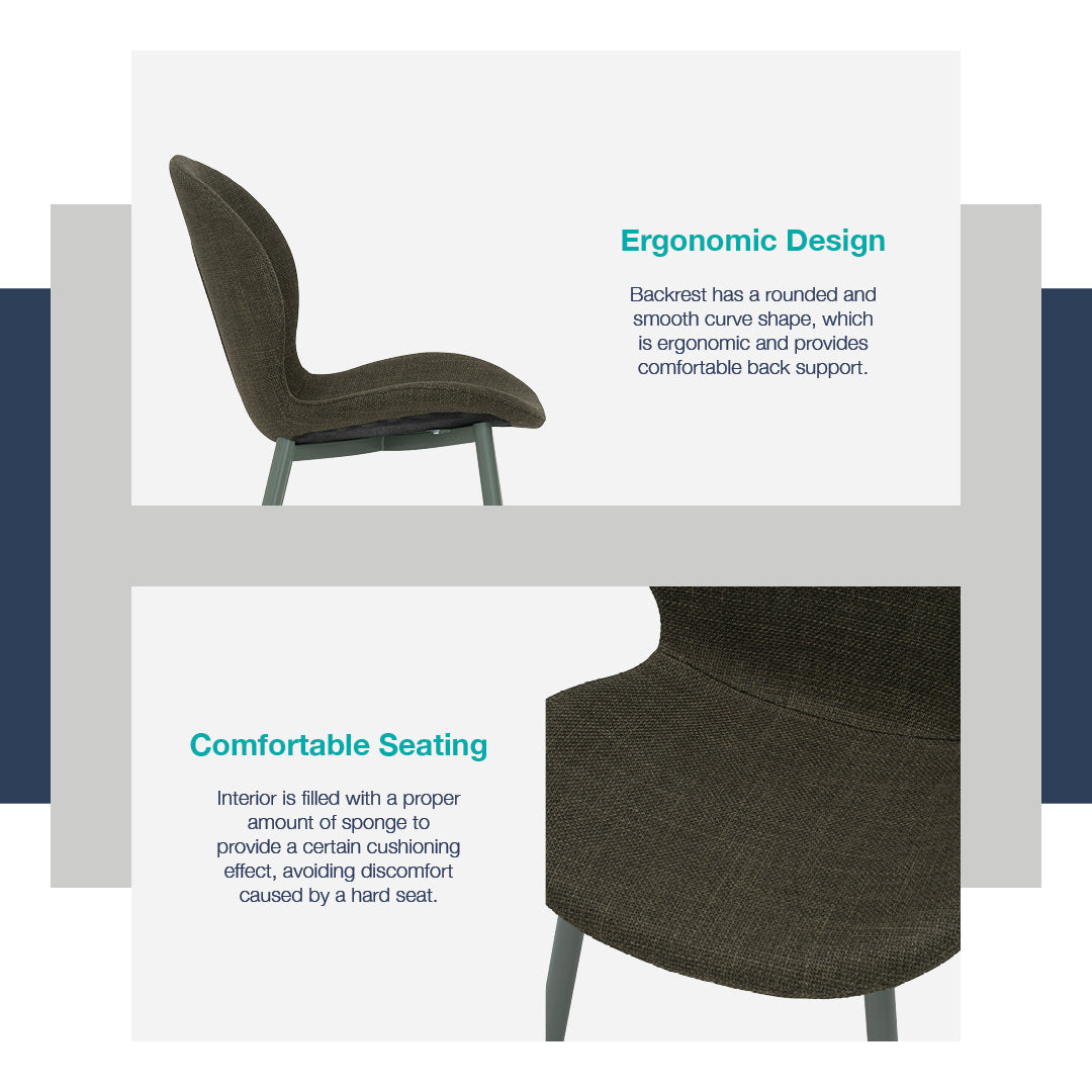Ergonomic chair with text describing its design and comfort features on a white background.