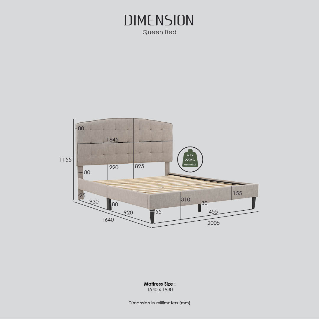 LEKU Bed Frame Queen Grey