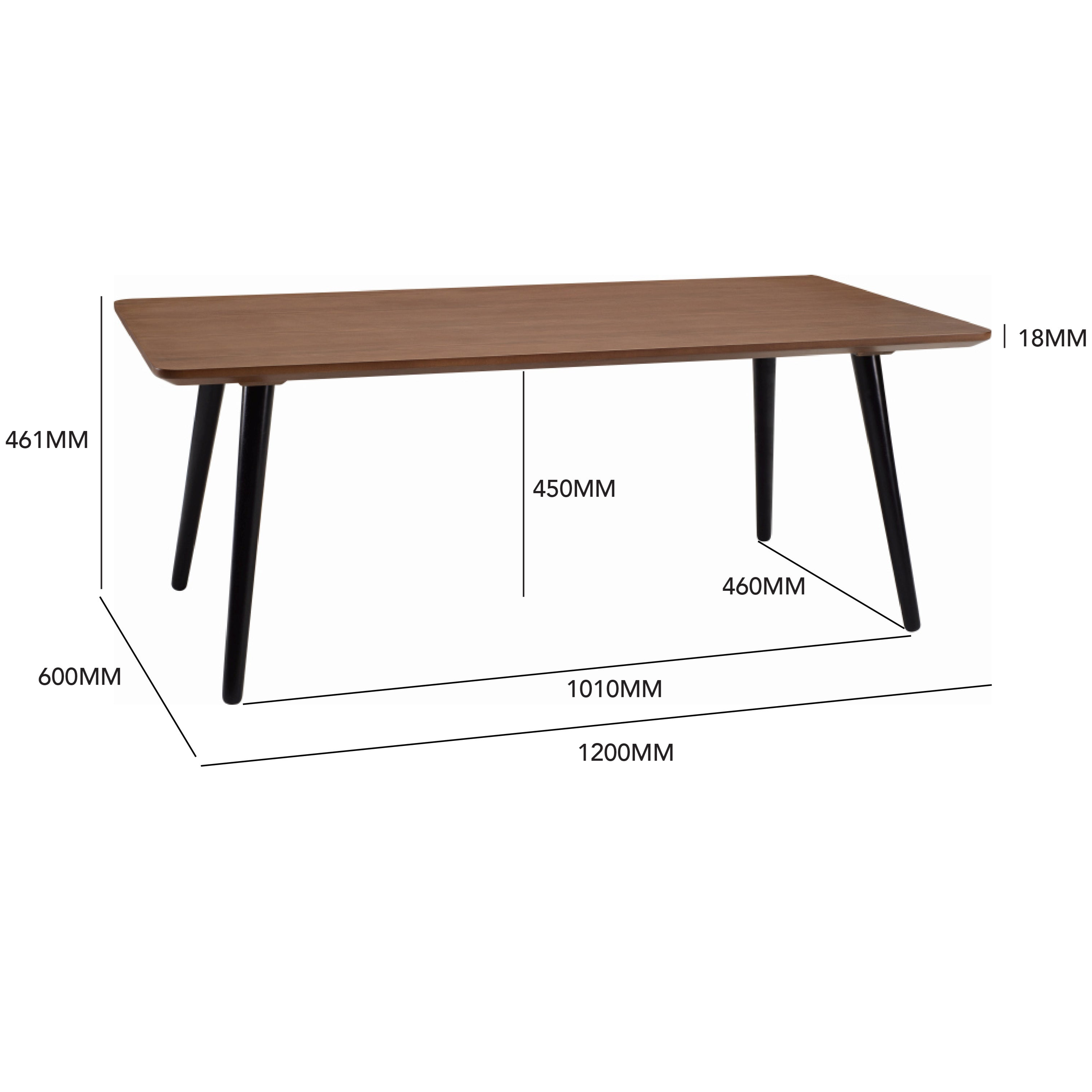 Rectangular coffee table with dimensions on a white background