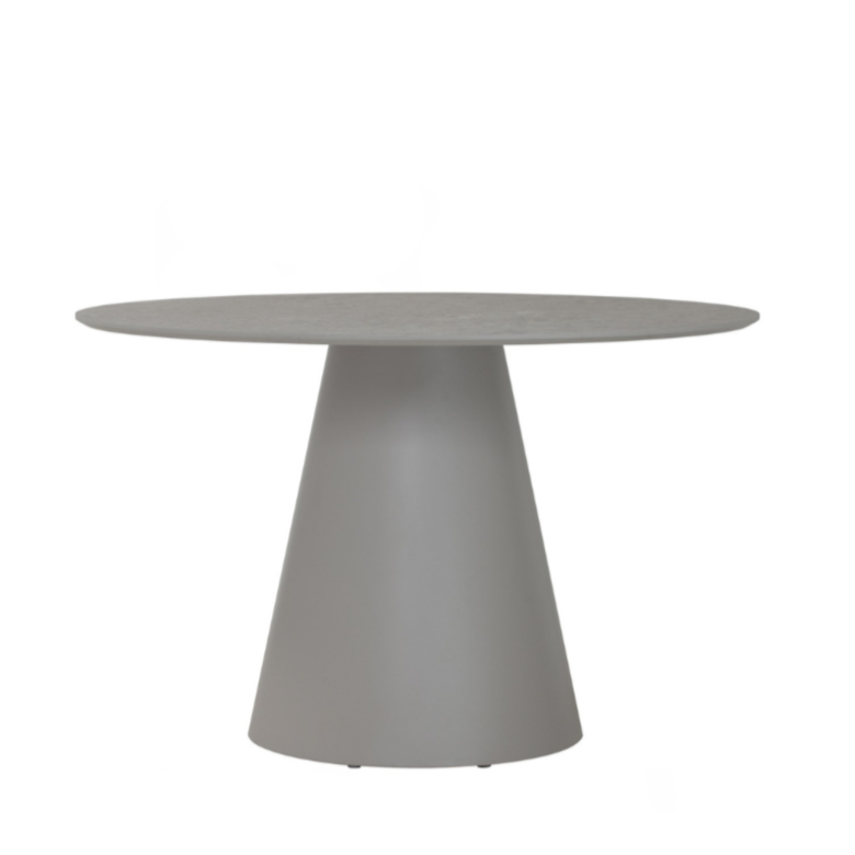 Round gray table on a white background