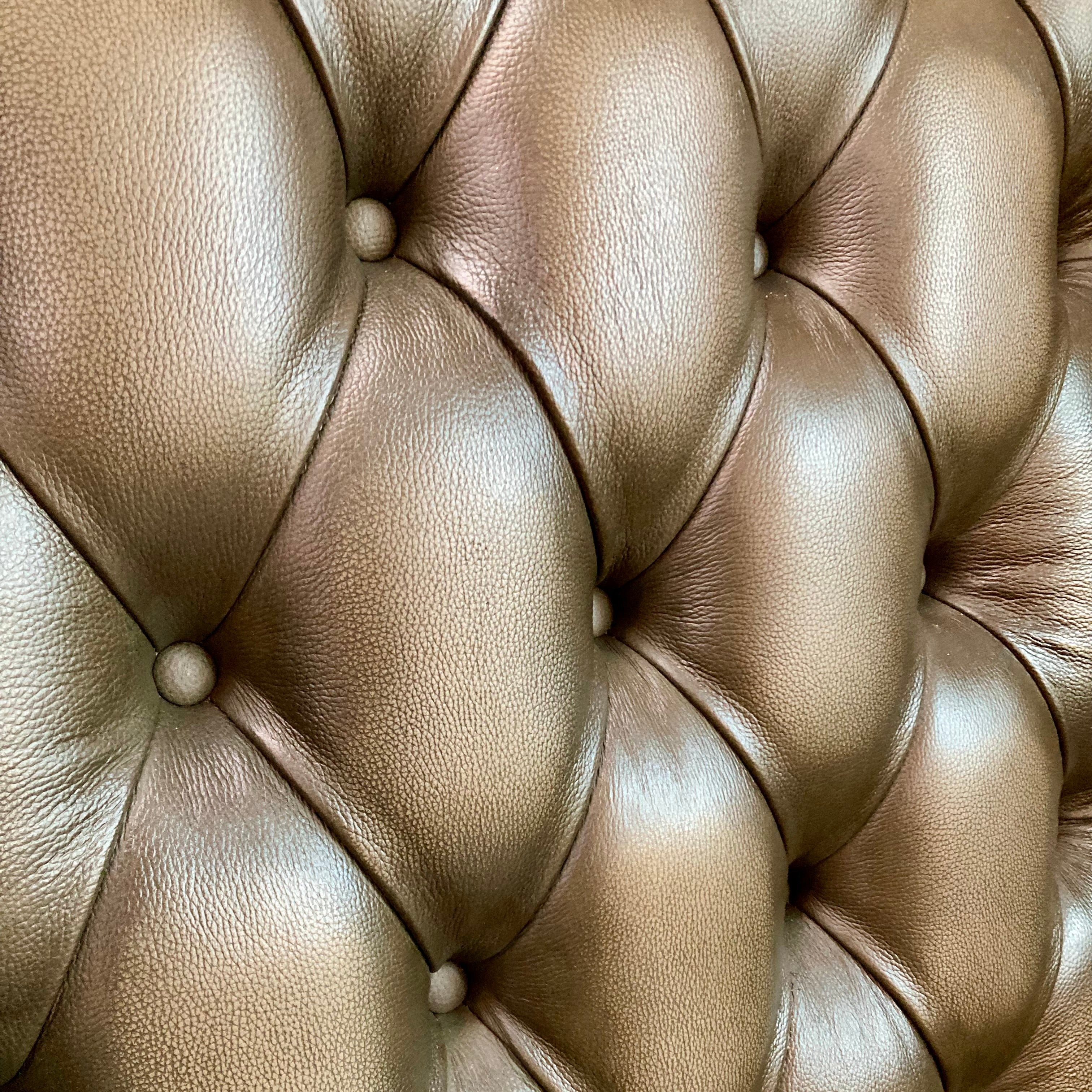 Close-up of a tufted brown leather cushion