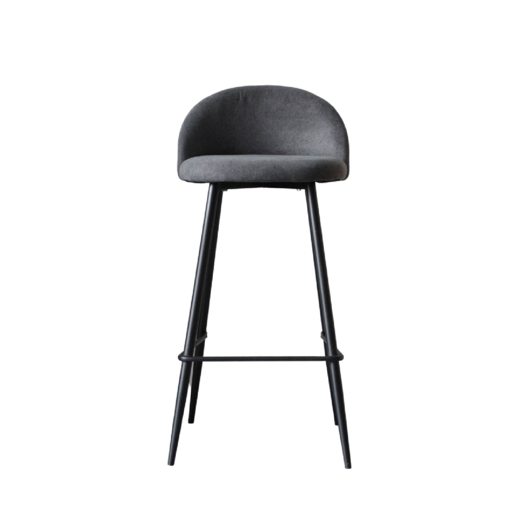 Gray bar stool with black legs on a white background