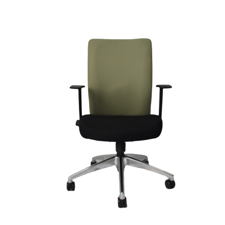 A full specification medium back task chair with built-in lumbar support, fixed armrests, and height adjustment, in a beige color.
