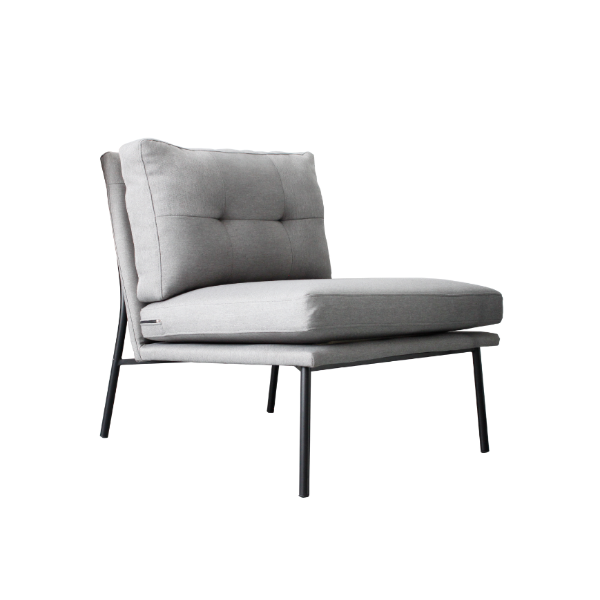 Gray cushioned chair on a white background
